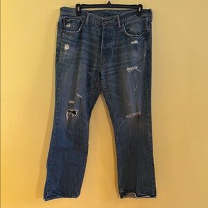 Abercrombie Men's Distressed Blue Jeans kilburn low rise boot